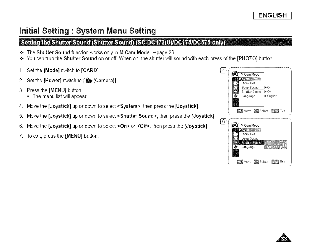 Samsung SC-DCl 73(U) manual Initial Setting System Menu Setting 