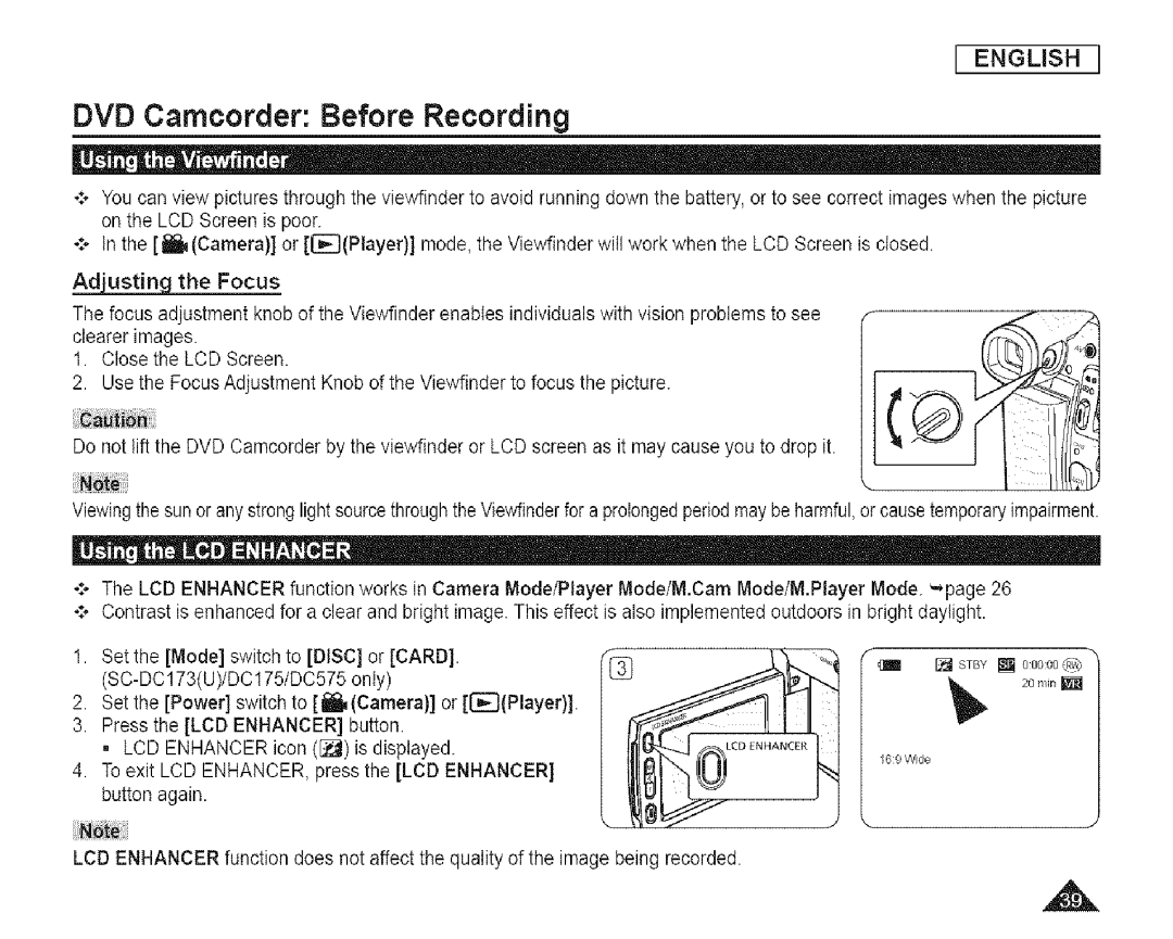 Samsung SC-DCl 73(U) manual DVD Camcorder Before Recording 