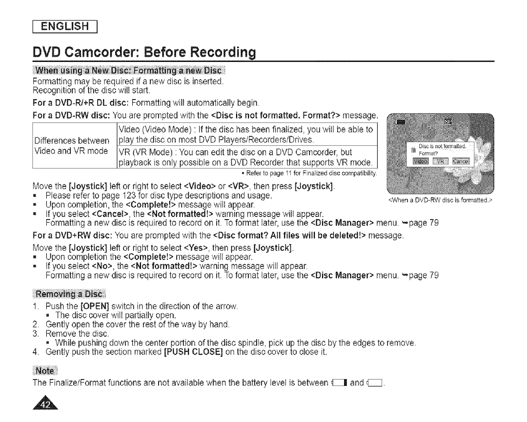 Samsung SC-DCl 73(U) manual Refer to page 11 for Finalized disc compatibility 