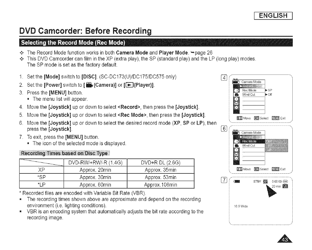 Samsung SC-DCl 73(U) manual Move Setect Exit 