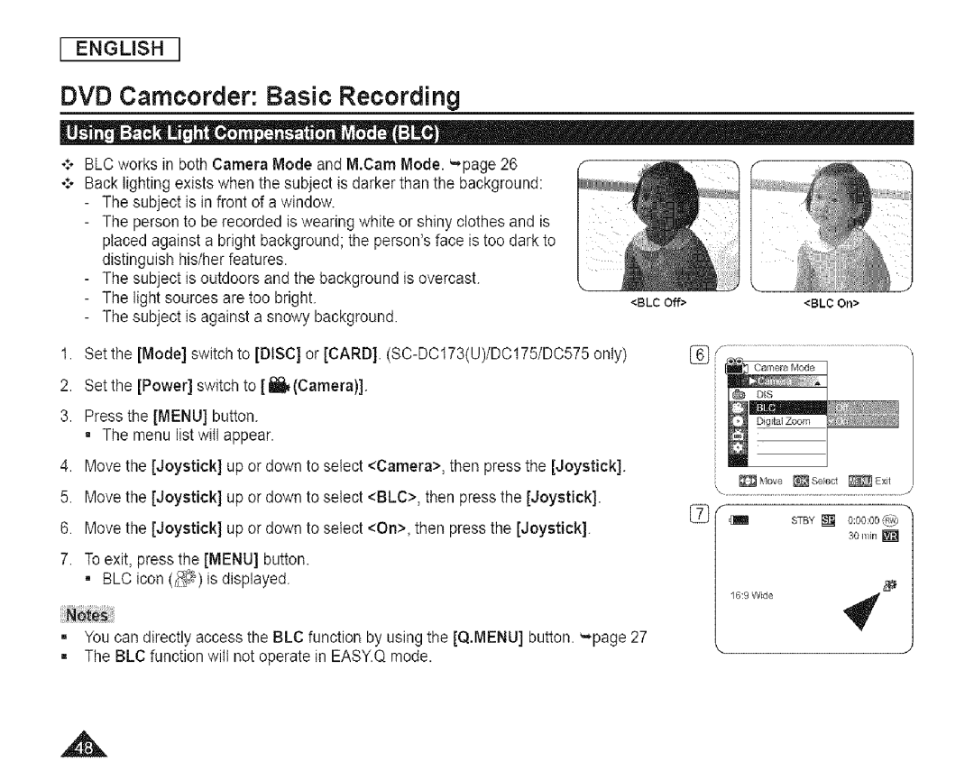 Samsung SC-DCl 73(U) manual BLC Off BLC On 