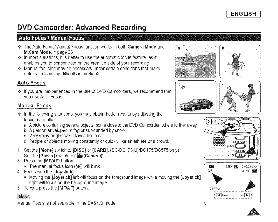 Samsung SC-DCl 73(U) manual Manual Focus 