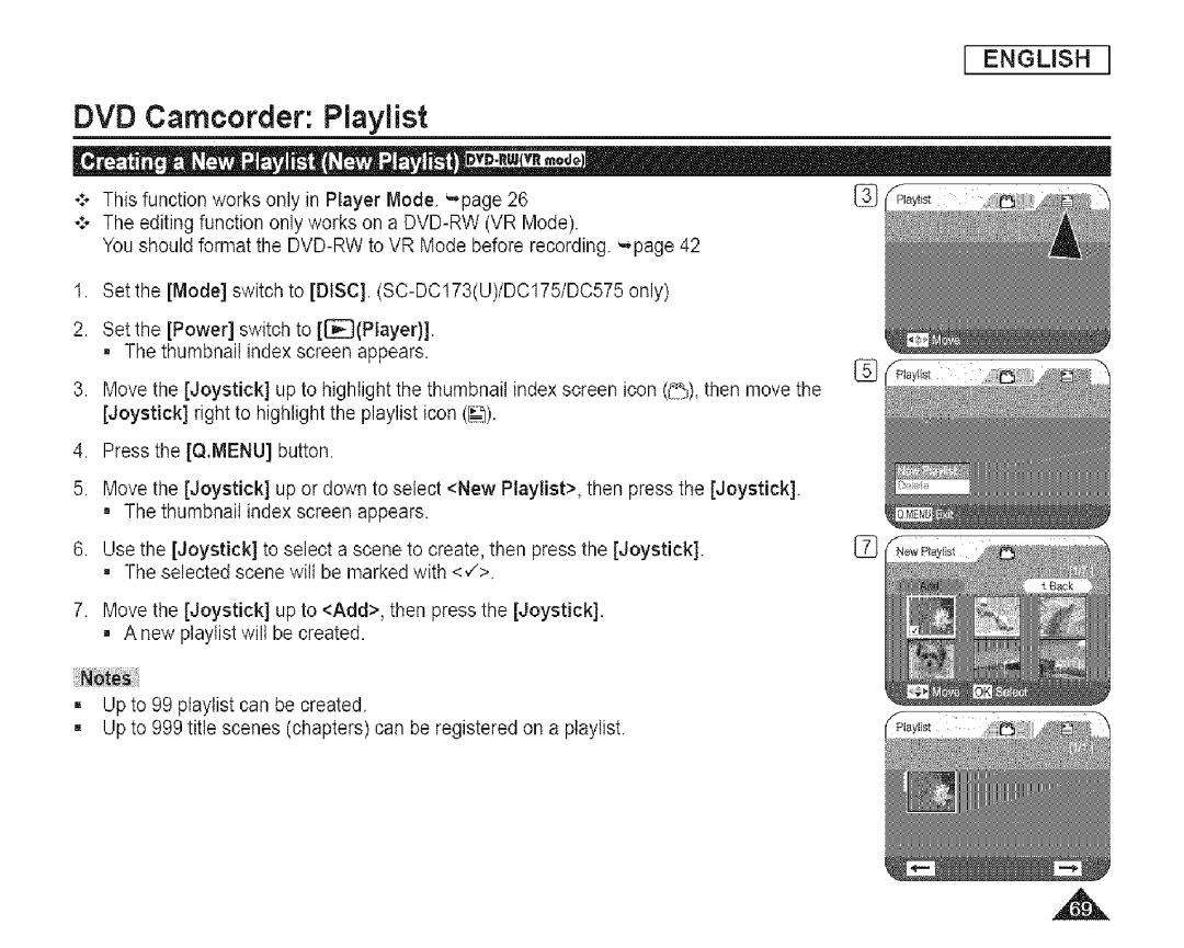 Samsung SC-DCl 73(U) manual DVD Camcorder Playlist 