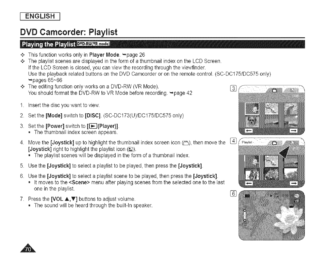 Samsung SC-DCl 73(U) manual DVD Camcorder Playlist 