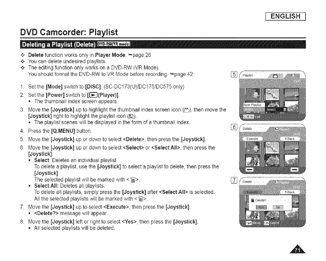 Samsung SC-DCl 73(U) manual DVD Camcorder Playlist 