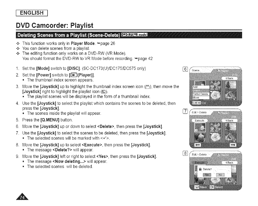 Samsung SC-DCl 73(U) manual DVD Camcorder Playlist 