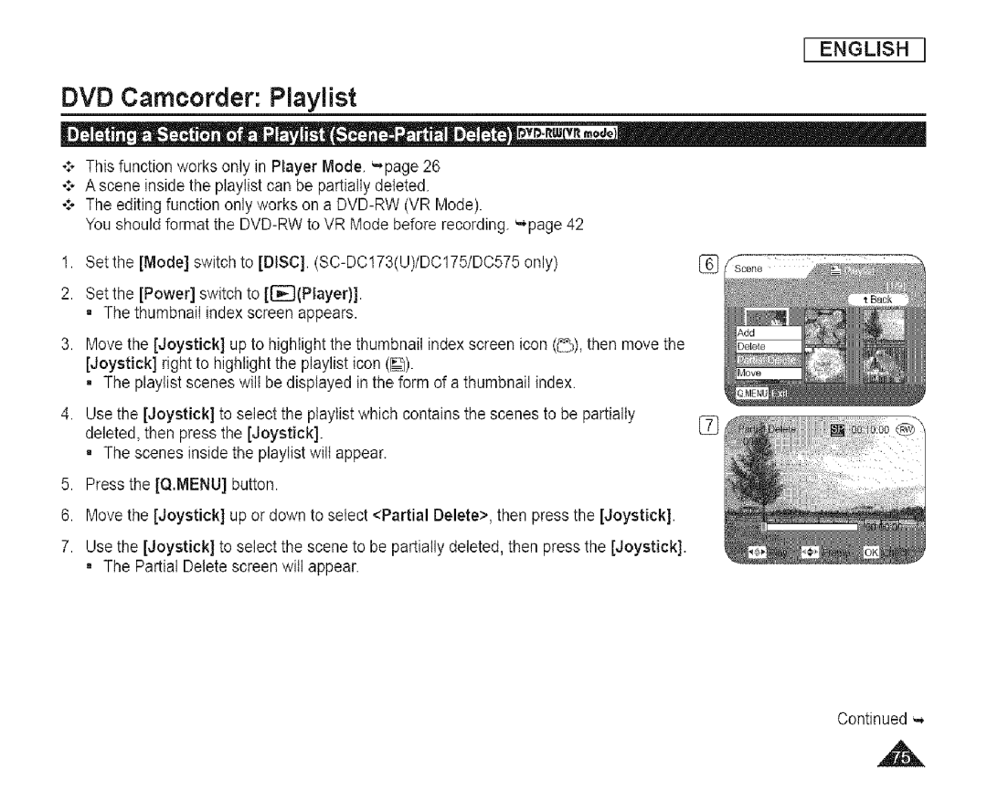 Samsung SC-DCl 73(U) manual DVD Camcorder Playlist 