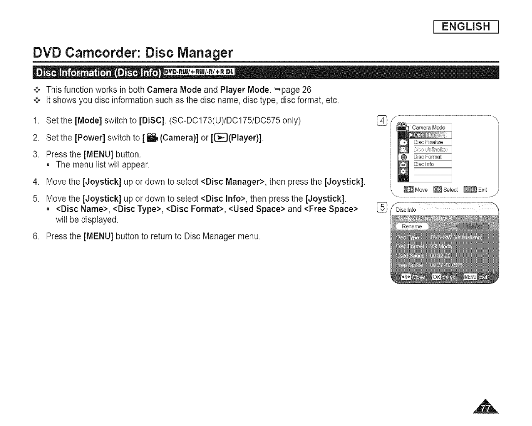 Samsung SC-DCl 73(U) manual DVD Camcorder Disc Manager 