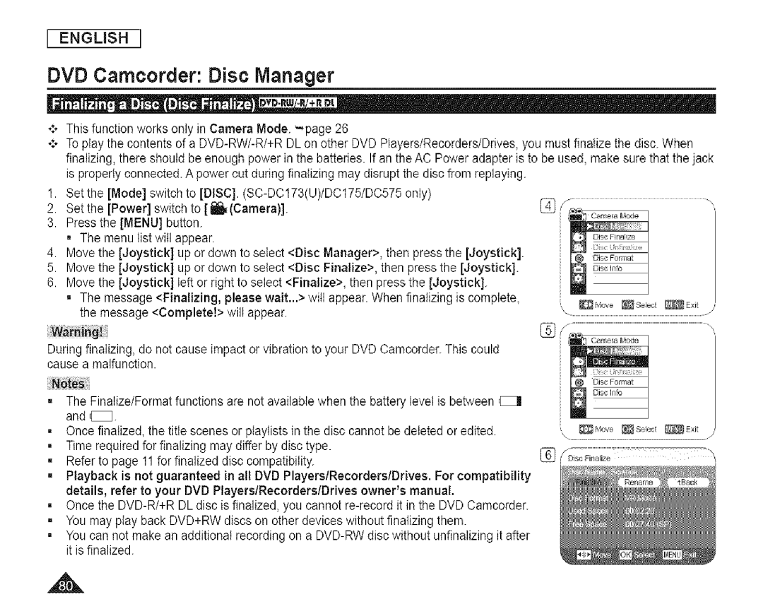 Samsung SC-DCl 73(U) manual DVD Camcorder Disc Manager 