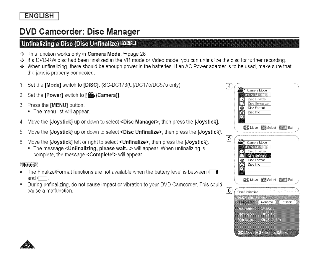 Samsung SC-DCl 73(U) manual DVD Camcorder Disc Manager 