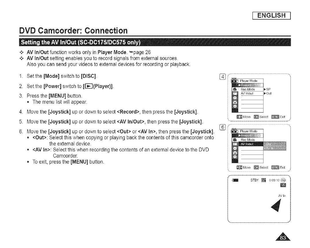 Samsung SC-DCl 73(U) manual DVD Camcorder Connection 