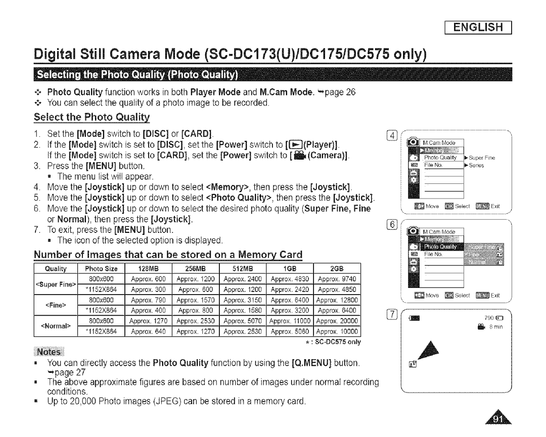 Samsung SC-DCl 73(U) manual Quality Photo Size 