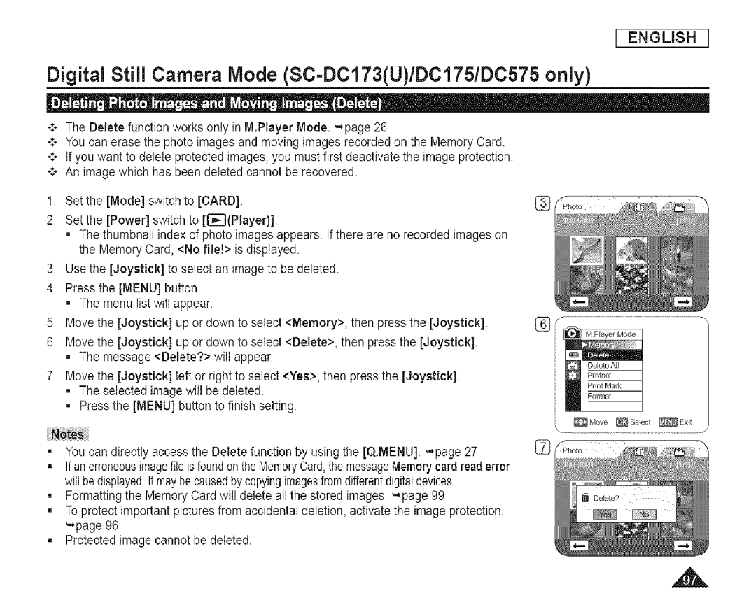 Samsung SC-DCl 73(U) manual Digital Still Camera Mode SC-DC173U/DCI75/DC575 only 