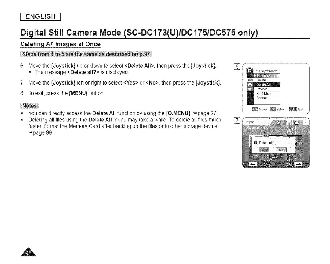 Samsung SC-DCl 73(U) manual Deleting AH images at Once 