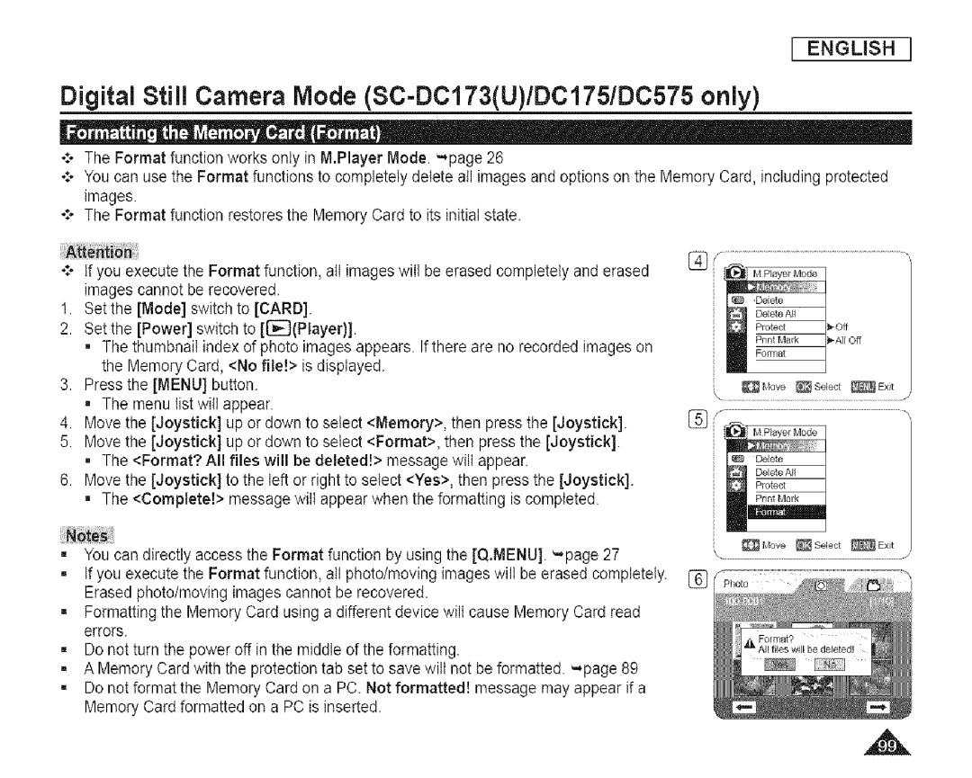 Samsung SC-DCl 73(U) manual Digital Still Camera Mode SC=DC173U/DCI75/DC575 only 