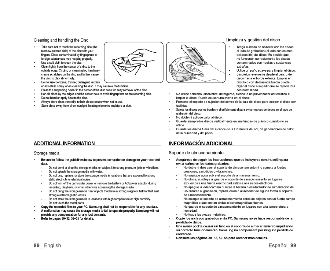 Samsung SC-DX105, SC-DX100, SC-DX103 user manual Additional Information, Información Adicional, English Español99 