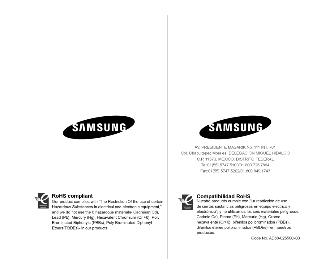 Samsung SC-DX105, SC-DX100, SC-DX103 user manual RoHS compliant 