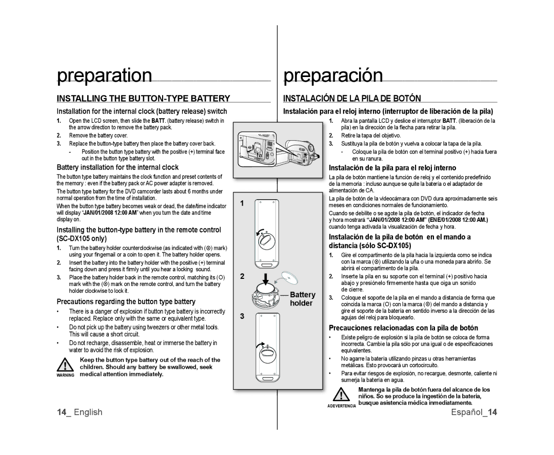 Samsung SC-DX103, SC-DX105, SC-DX100 user manual Preparationpreparación 