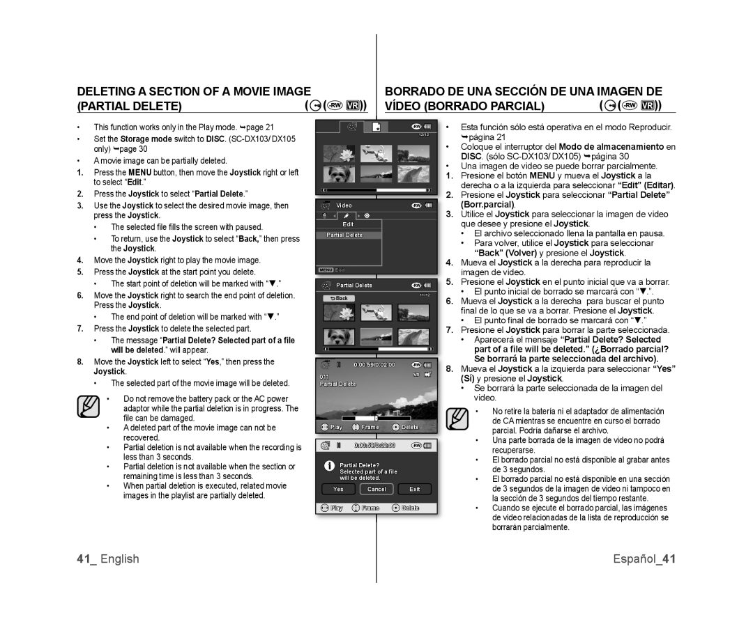 Samsung SC-DX103, SC-DX105, SC-DX100 user manual English Español41 