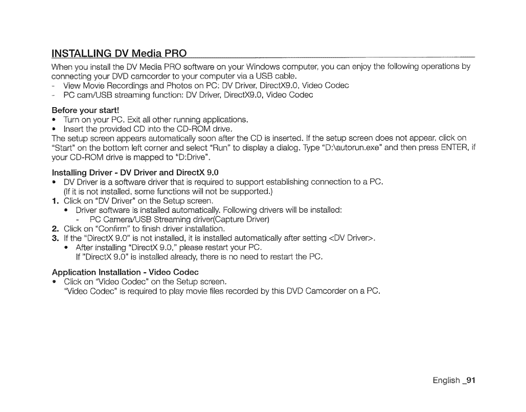 Samsung SC-DXIO3 manual Installing DV Media PRO 