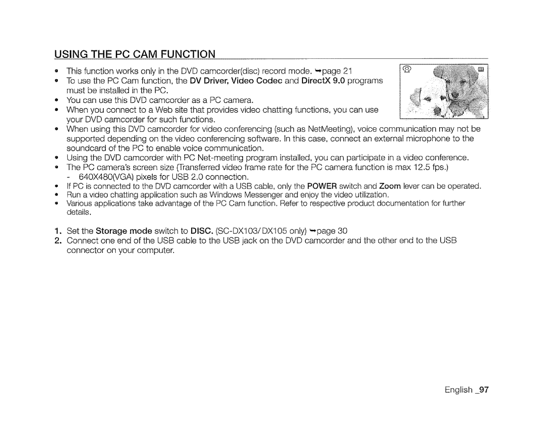 Samsung SC-DXIO3 manual Using the PC CAM Function 