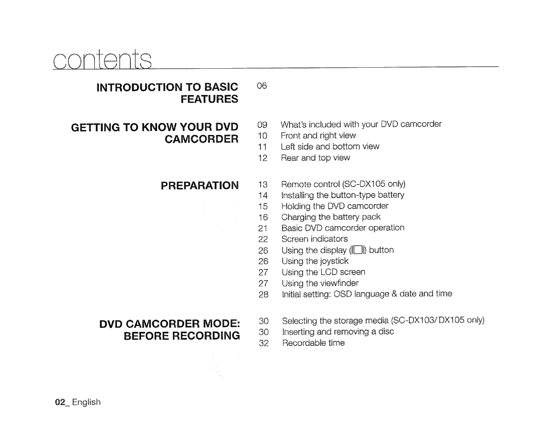 Samsung SC-DXIO3 manual DVD Camcorder Mode Before Recording 