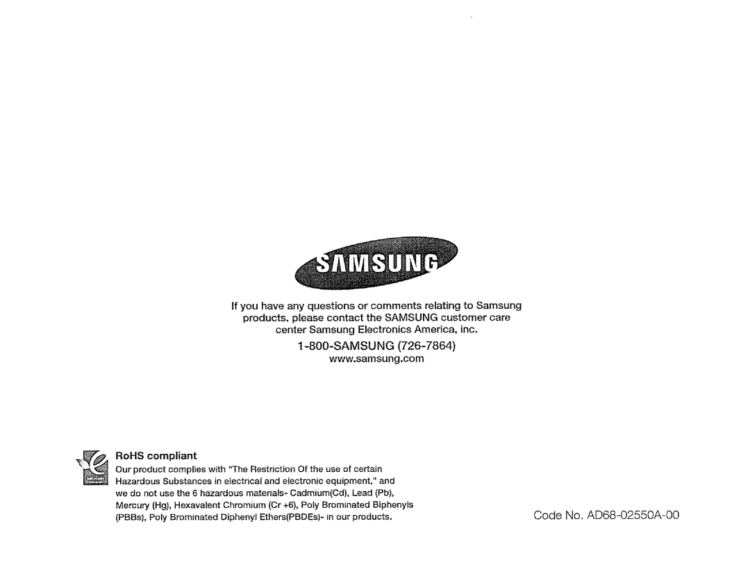 Samsung SC-DXIO3 manual Code No, AD68-02550A-00 