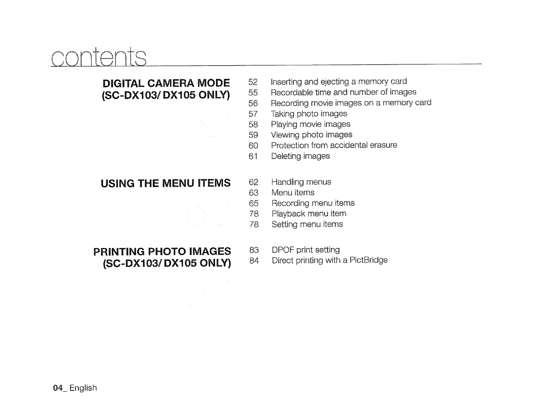 Samsung SC-DXIO3 manual Ontents 