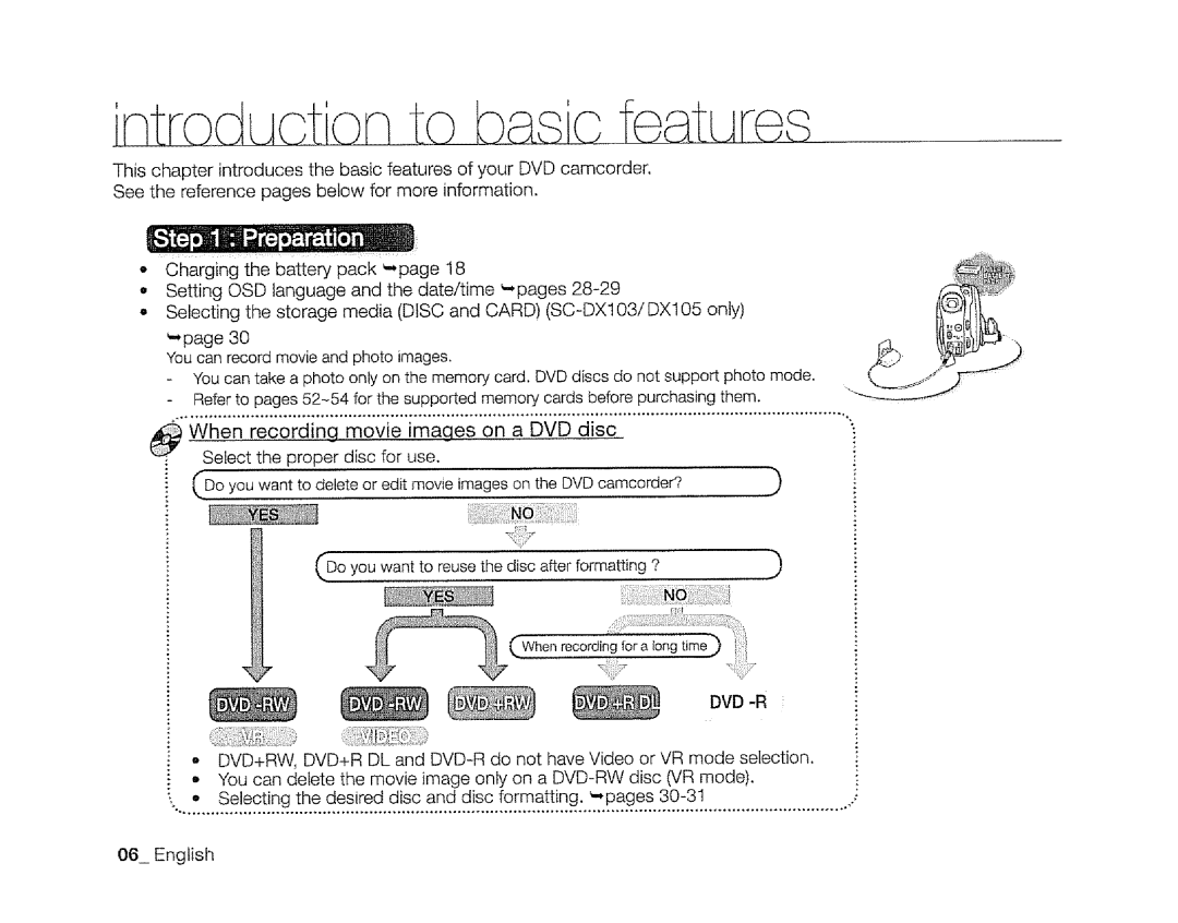 Samsung SC-DXIO3 manual When Recording movie images on a DVD disc 