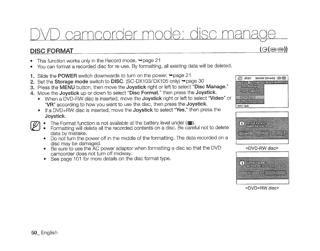 Samsung SC-DXIO3 manual Disc Format 