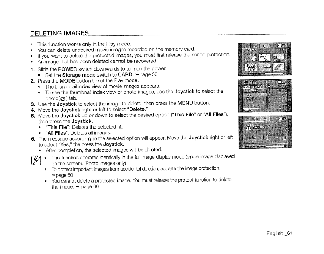 Samsung SC-DXIO3 manual Deleting Images 