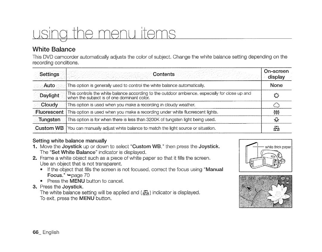 Samsung SC-DXIO3 manual White Balance, €€# 