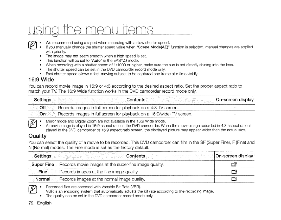 Samsung SC-DXIO3 manual Quality, Wide 