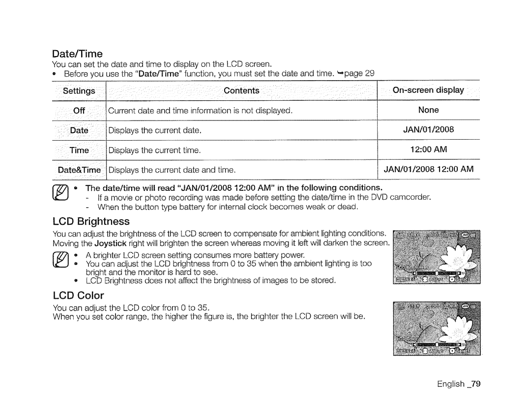 Samsung SC-DXIO3 manual LCD Brightness, LCD Color 