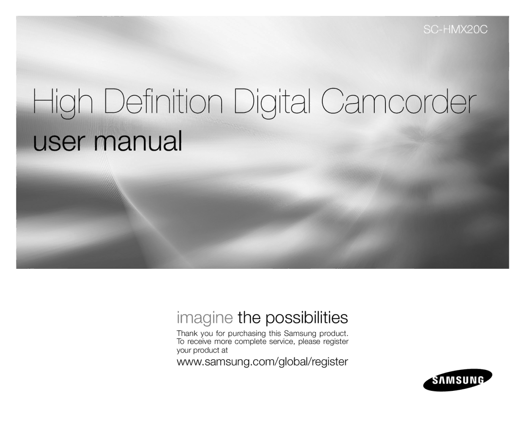 Samsung SC-HMX20C user manual High Definition Digital Camcorder 