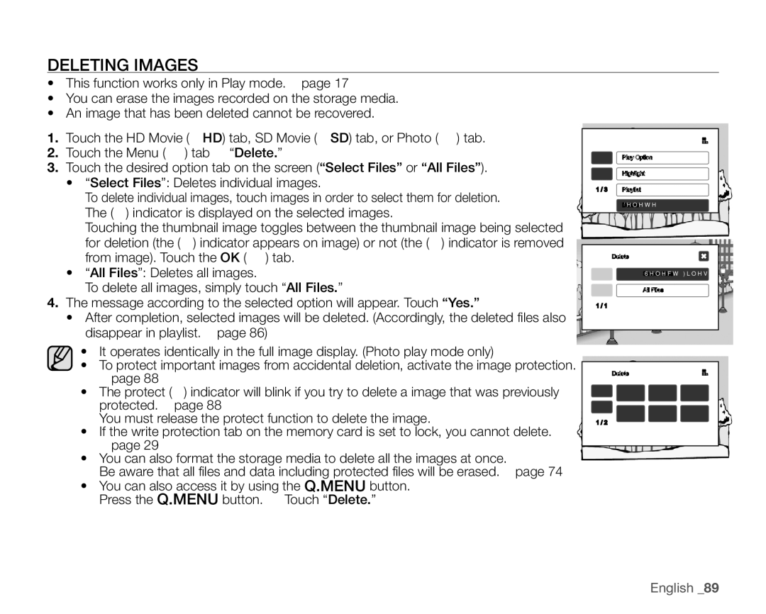 Samsung SC-HMX20C user manual Deleting Images 