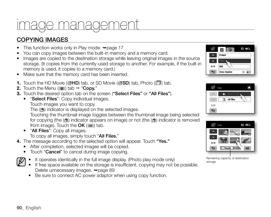 Samsung SC-HMX20C user manual Copying Images 