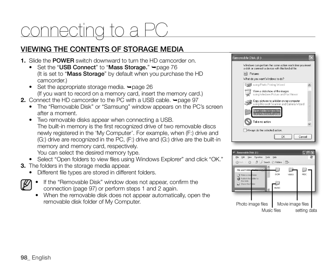 Samsung SC-HMX20C user manual Viewing the Contents of Storage Media 