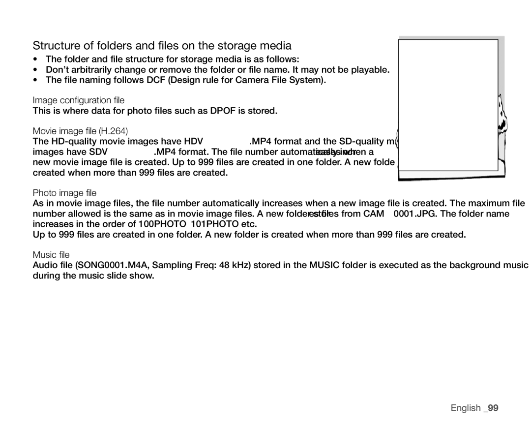 Samsung SC-HMX20C user manual Structure of folders and files on the storage media, Misc Video 