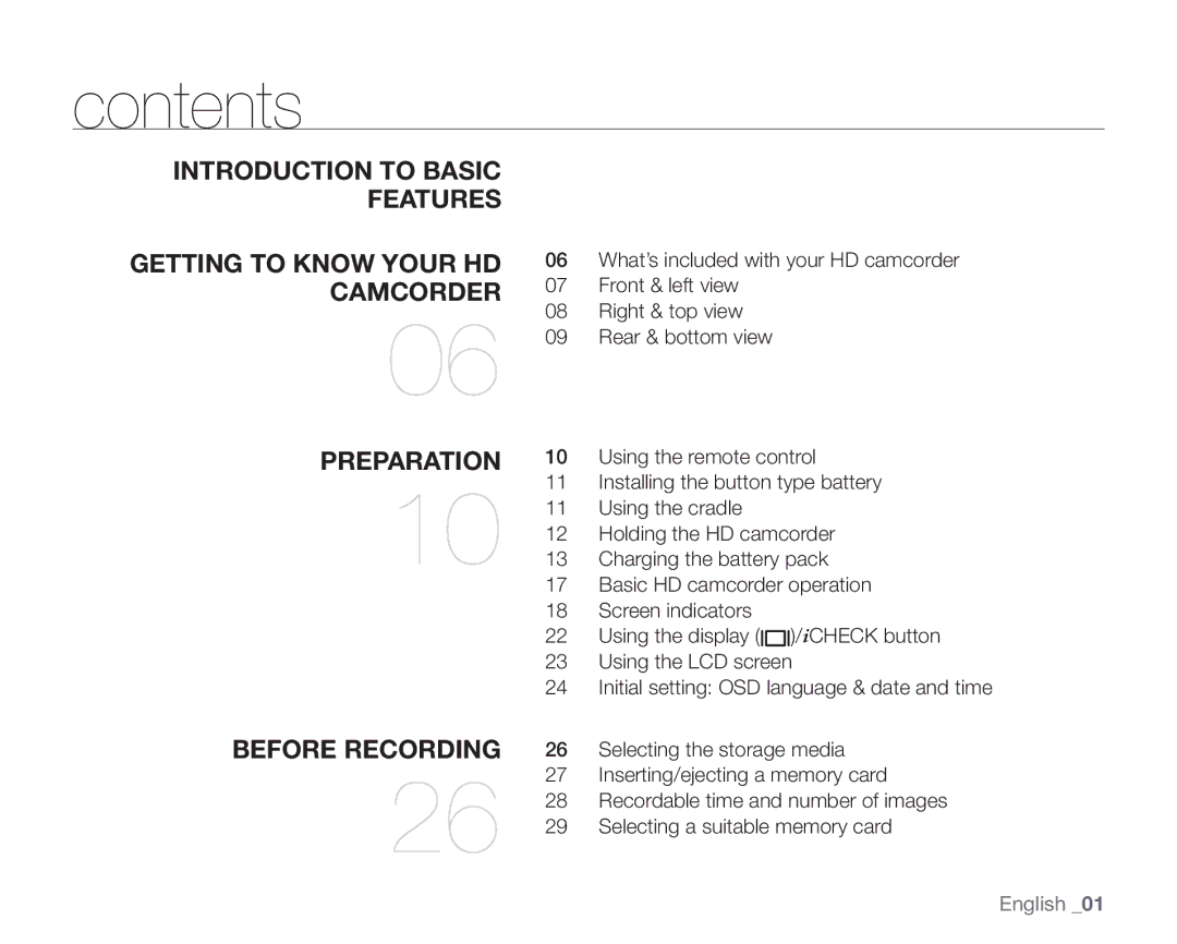 Samsung SC-HMX20C user manual Contents 