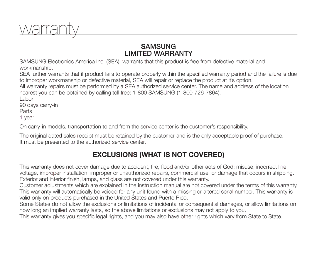 Samsung SC-HMX20C user manual Samsung Limited Warranty 