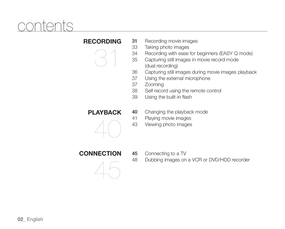 Samsung SC-HMX20C user manual Recording Playback Connection 