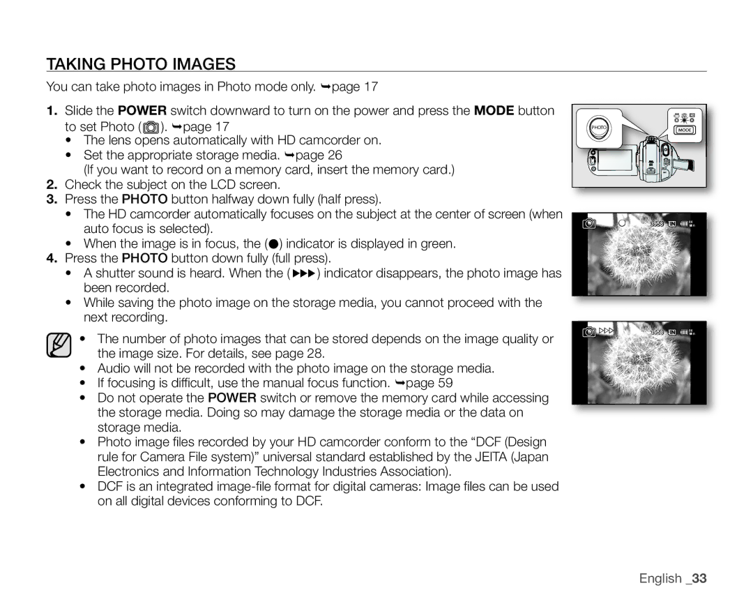 Samsung SC-HMX20C user manual Taking Photo Images 