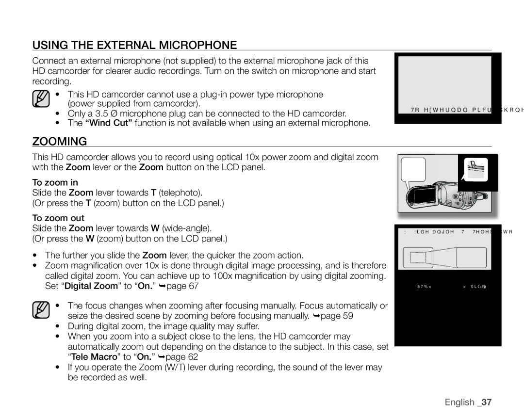 Samsung SC-HMX20C user manual Using the External Microphone, Zooming 