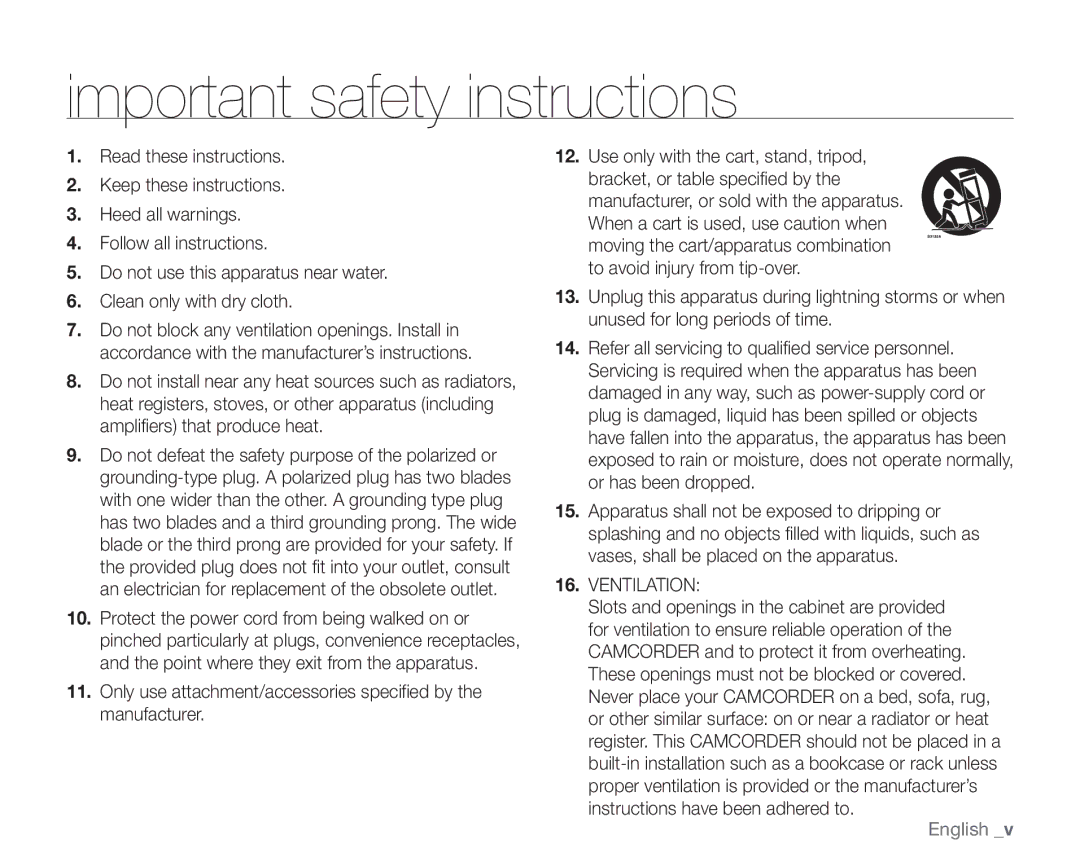 Samsung SC-HMX20C user manual Ventilation 