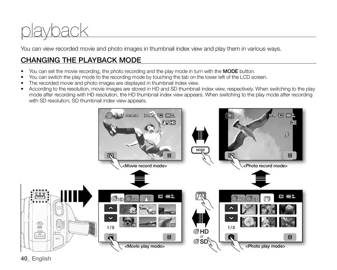 Samsung SC-HMX20C user manual Changing the Playback Mode 