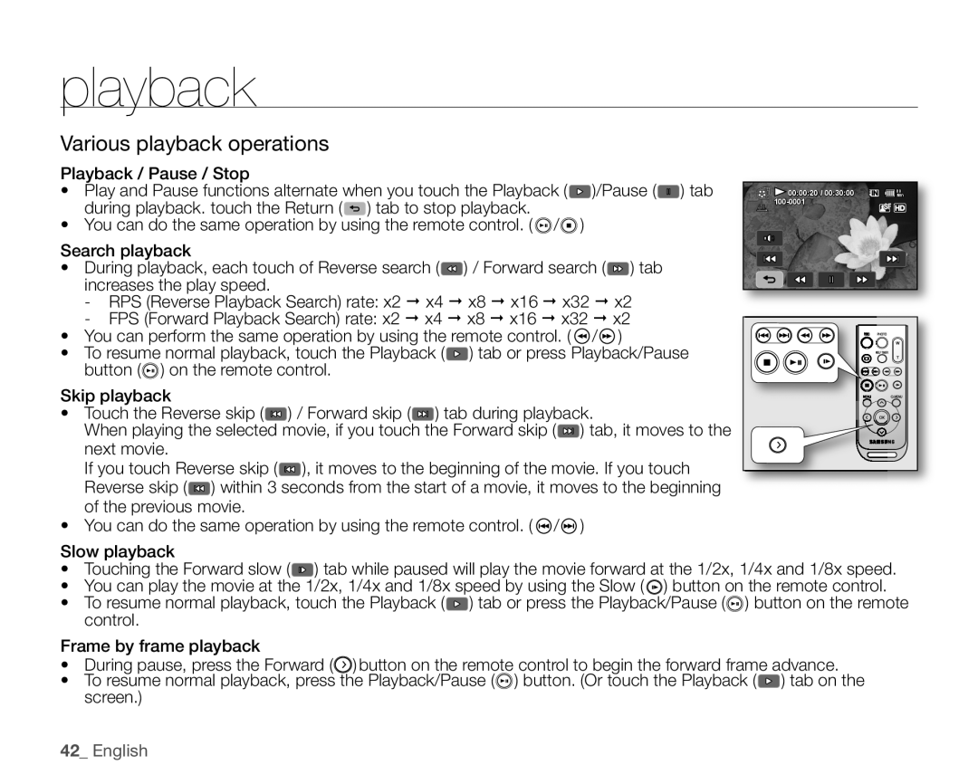 Samsung SC-HMX20C user manual Various playback operations 