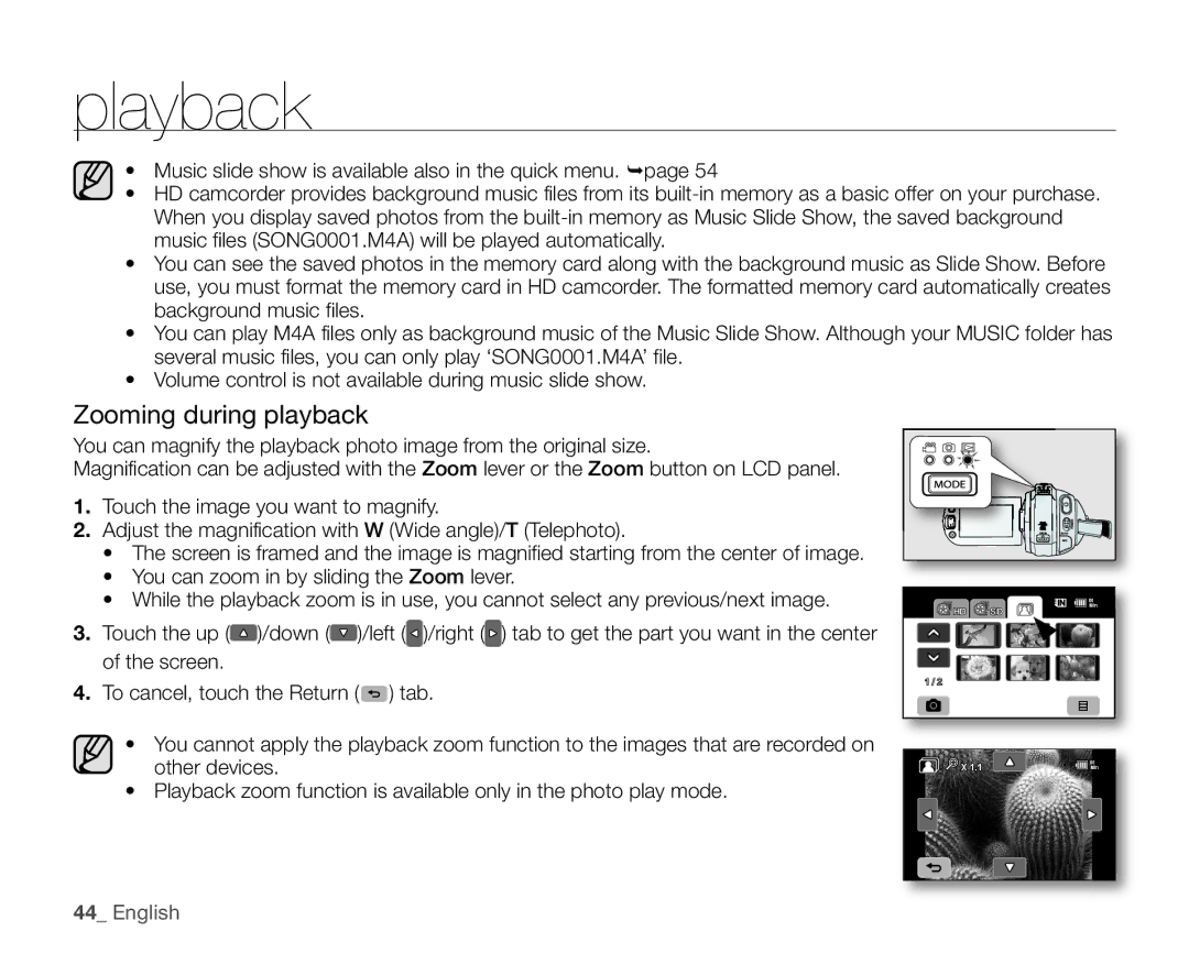 Samsung SC-HMX20C user manual Zooming during playback 