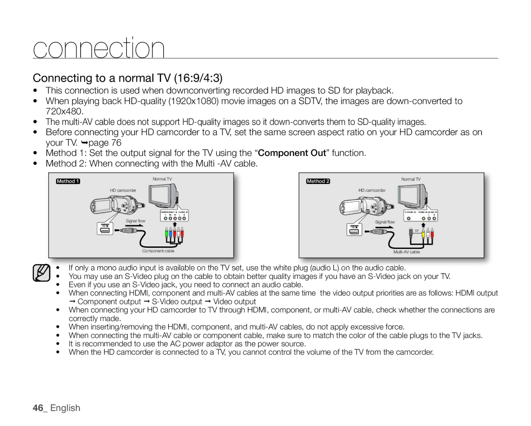 Samsung SC-HMX20C user manual Connecting to a normal TV 169/43 