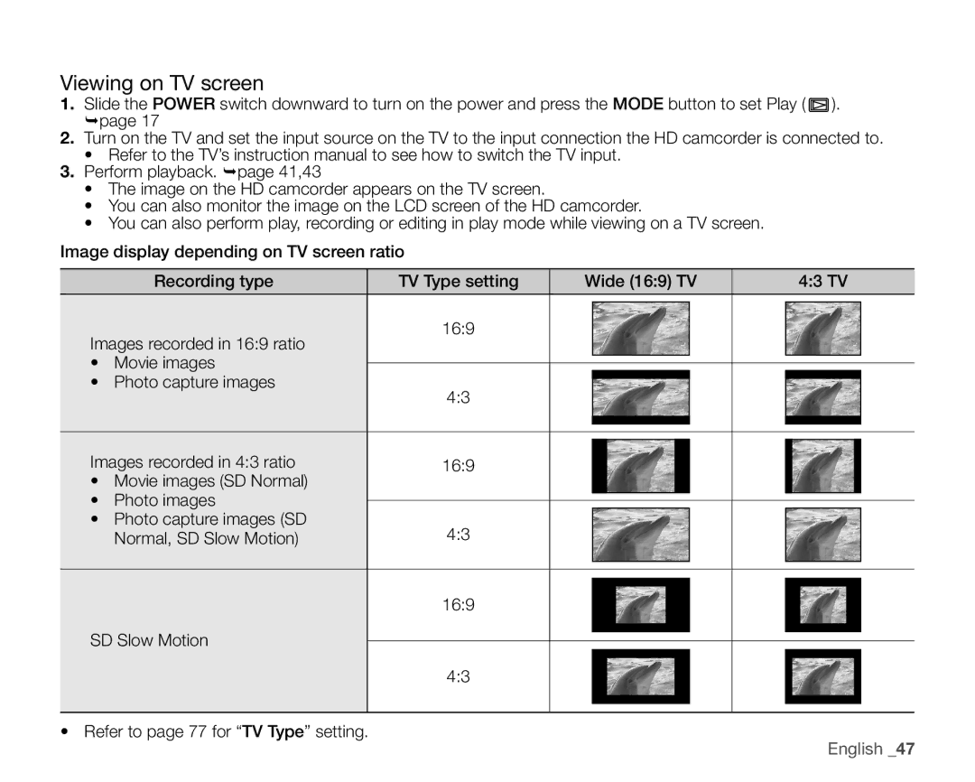 Samsung SC-HMX20C user manual Viewing on TV screen 